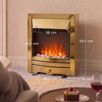 HOMCOM Electric Fireplace Stove Freestanding/Inset in Gold Tone