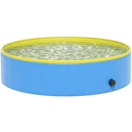 PawHut Foldable Dog Pool for Puppies and Ducks Dog Paddling Pool Bath Tub, Blue, 120 x 30cm