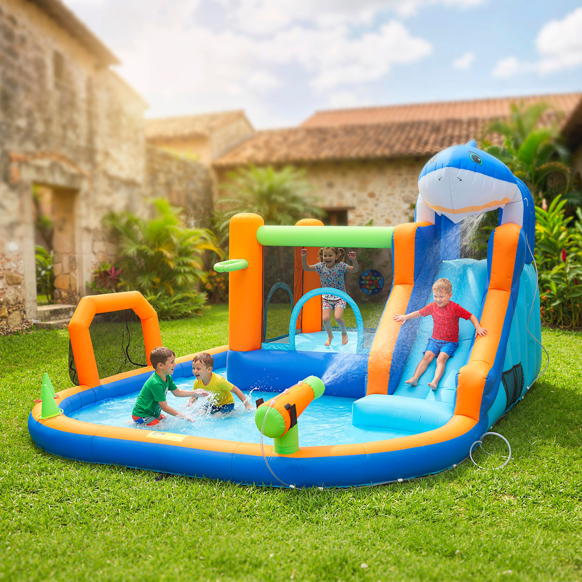 AIYAPLAY Inflatable Bouncy Castle in Blue