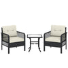 Outsunny 3 Pieces Rattan Bistro Set with Glass Top Coffee Table, Chairs and Cushions for Outdoor, Patio, Balcony, Cream