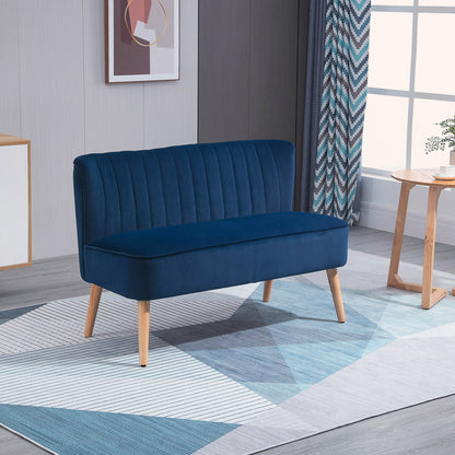 HOMCOM Modern Velvet Double Seat Sofa w/ Wood Frame Foam Padding High Back Soft Comfortable Compact Couch Blue