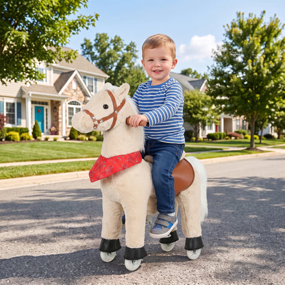 Ride on Horse Pedal Ride On Walking Horse Toy Rotatable Head Neighing Sound in Light Brown