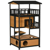 PawHut Wooden Outdoor Cat House, 3-Tier Cat Shelter with Tilted Roof, Terrace, Jump Step, Bottom Tray and Elevated Base, Waterproof Paint, Yellow