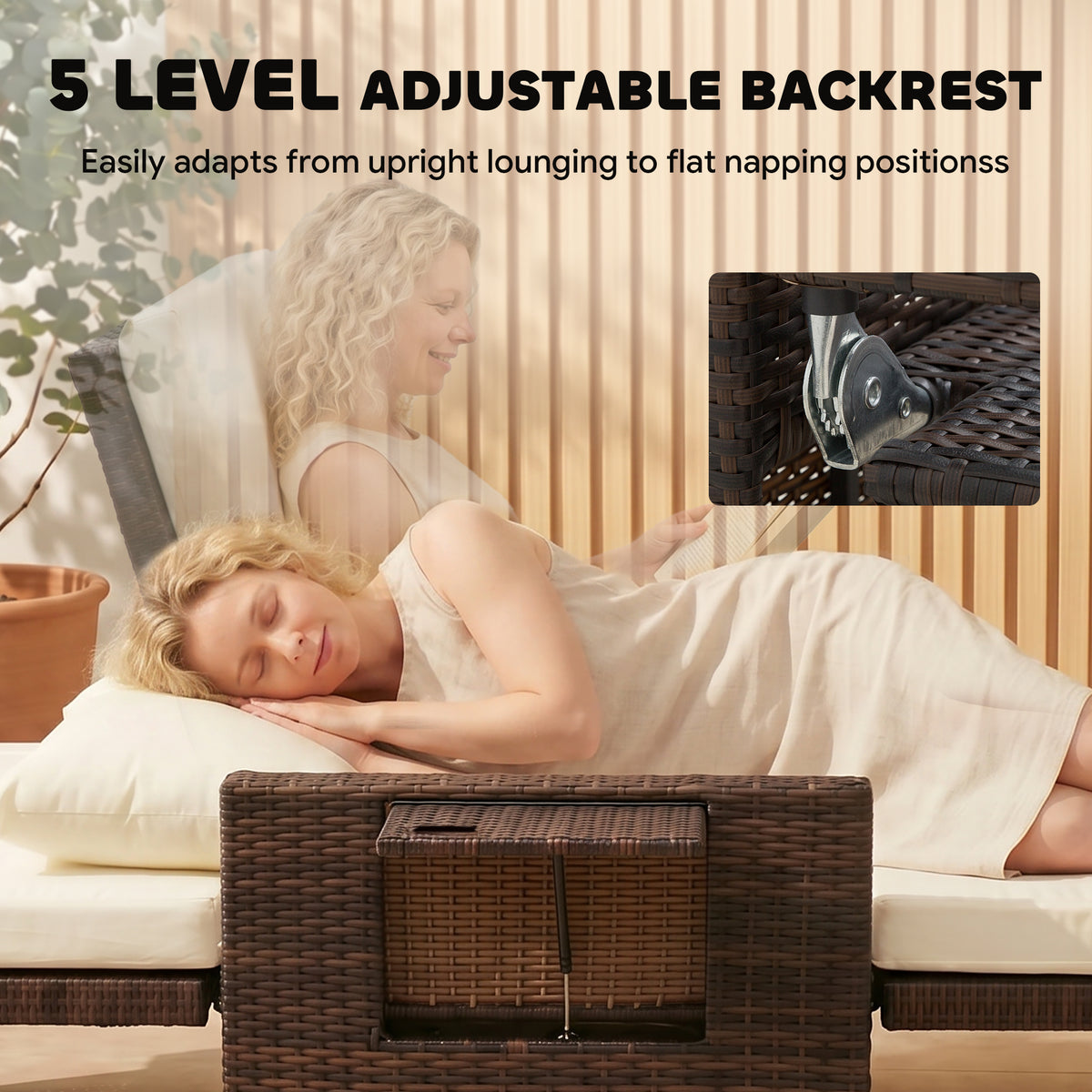 Outsunny Rattan Sun Lounger 2 Seater Day Bed in Brown