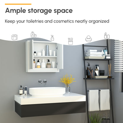 HOMCOM Bathroom Mirror Cabinet Wall Mounted Storage Shelf Bathroom Cupboard Double Door, White