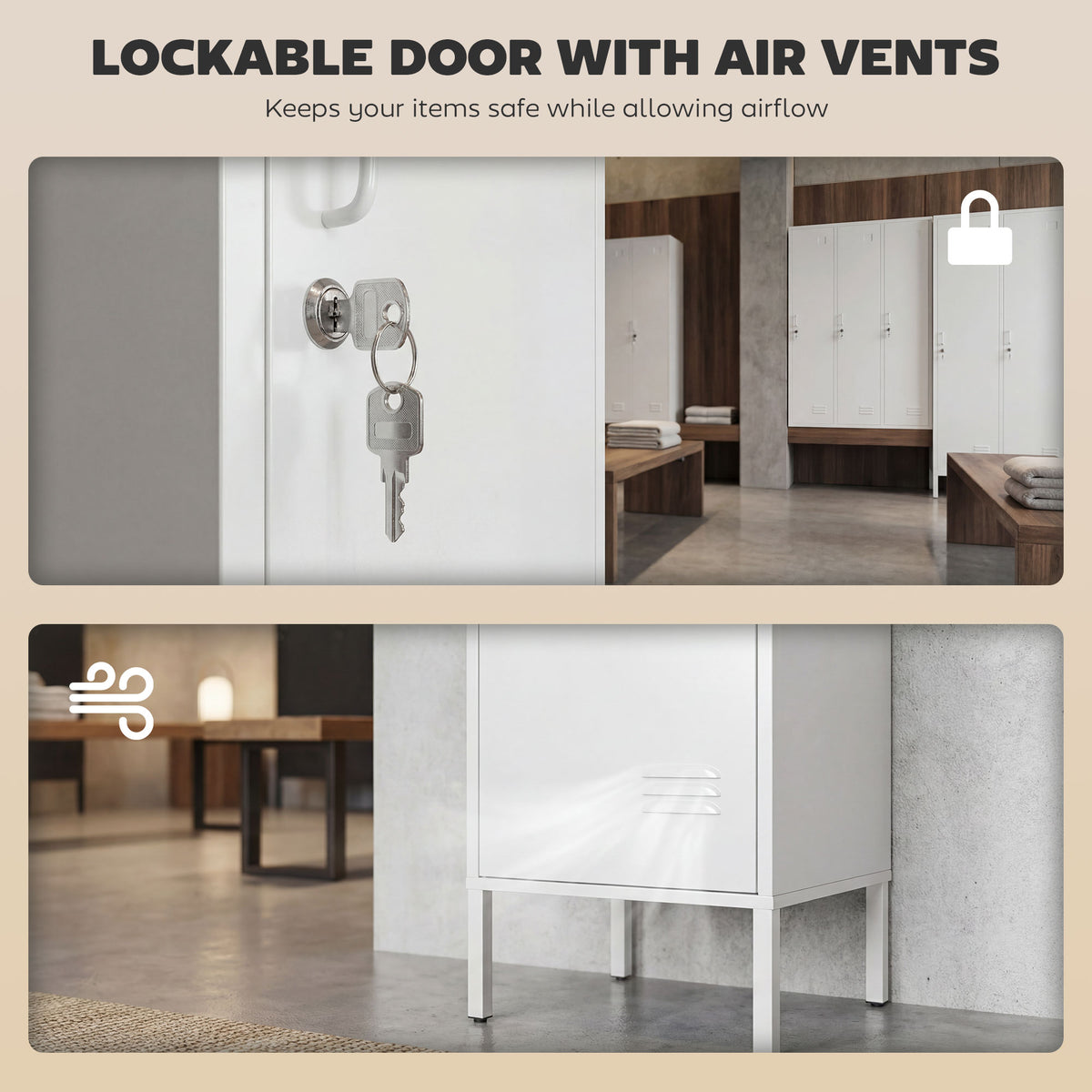 HOMCOM Metal Locker Cabinet with Hanging Rod in White