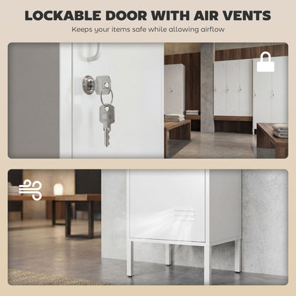 HOMCOM Metal Locker Cabinet with Hanging Rod in White