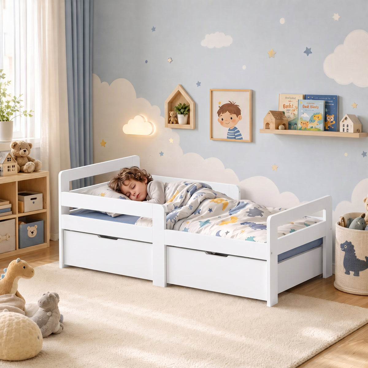 AIYAPLAY Wooden Kids Bed Frame in White