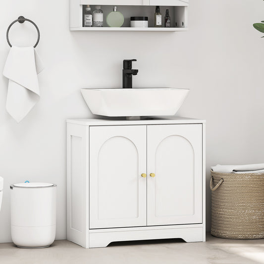 HOMCOM Under Sink Bathroom Cabinet with 2 Arch Doors in White