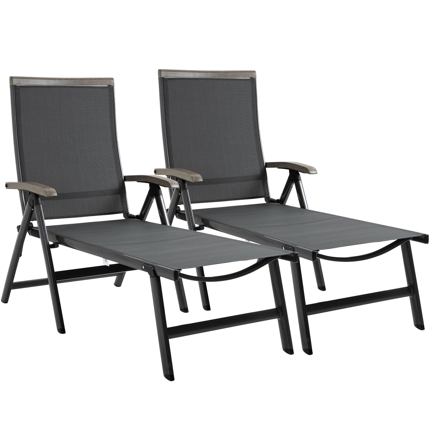 Outsunny Set of 2 Outdoor Folding Sun Loungers, 5-Position Adjustable Chaise Lounge Chairs with Aluminium Frame for Patio, Garden, Grey