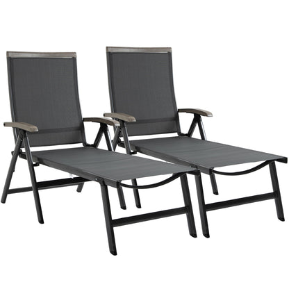 Outsunny Set of 2 Outdoor Folding Sun Loungers, 5-Position Adjustable Chaise Lounge Chairs with Aluminium Frame for Patio, Garden, Grey