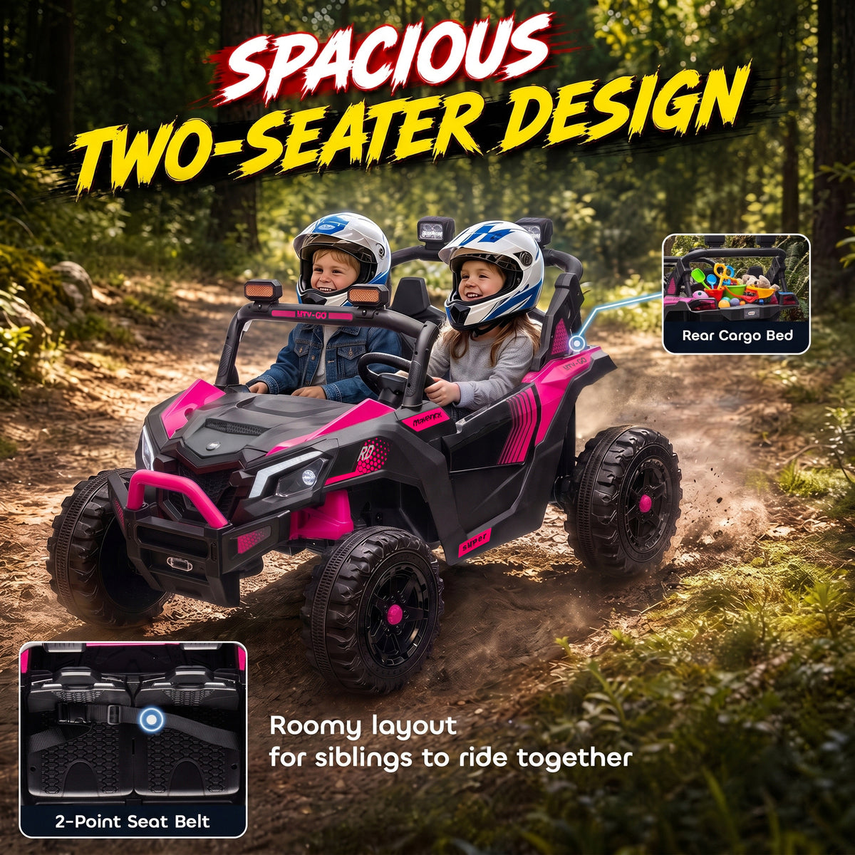 AIYAPLAY 24V 2 Seater Ride On Truck Car in Pink