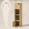 HOMCOM Narrow Bookcase, 4-Tier Bookshelf, Storage Cabinet with doors for Living Room, Bedroom, Oak