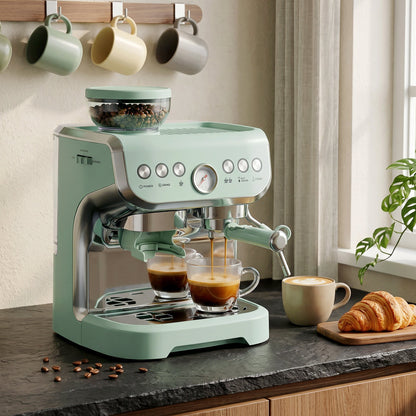 HOMCOM Bean to Cup Coffee Machine, Espresso Machine with Integrated Bean Grinder & Steam Wand, Light Green