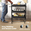HOMCOM 3-Tier Storage Trolley on Wheels, Rolling Utility Cart with Mesh Backets for Kitchen, Bathroom, Bedroom, Black