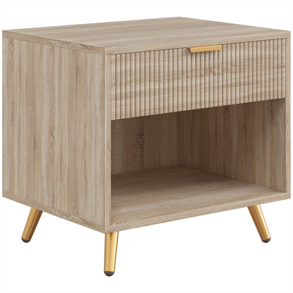 HOMCOM Bedside Table with Drawer and Open Compartment in a Natural Wood Finish