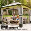 Outsunny 3 x 3.6 m Outdoor Garden Gazebo with Netting and Curtains, DoubleÂ Roof Patio Gazebo Permanent Pavilion, Light Grey