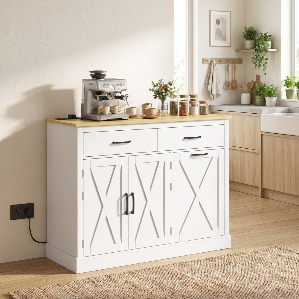 HOMCOM Tilt Out Trash Cabinet with Charging Station in White