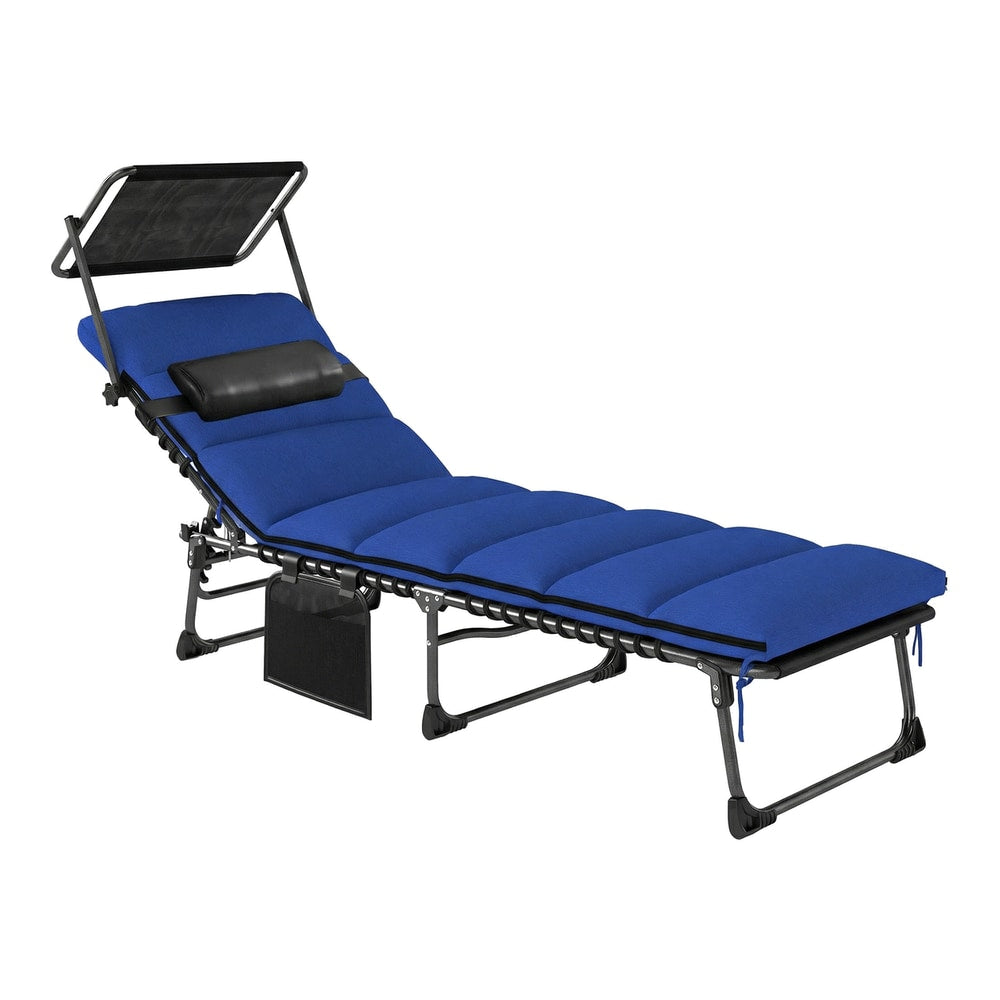 Outsunny Folding Sun Lounger with Canopy in Dark Blue
