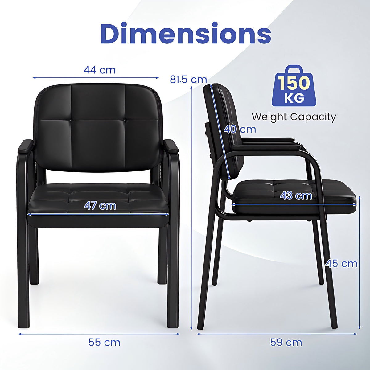 Waiting Room Guest Chairs Set of 2 with Padded Armrests for Conference Room-Black