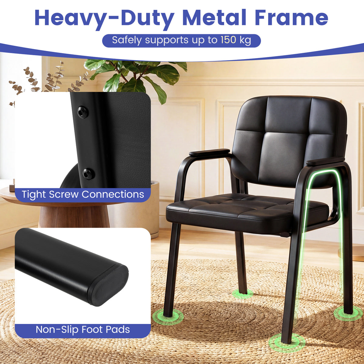 Waiting Room Guest Chairs Set of 2 with Padded Armrests for Conference Room-Black