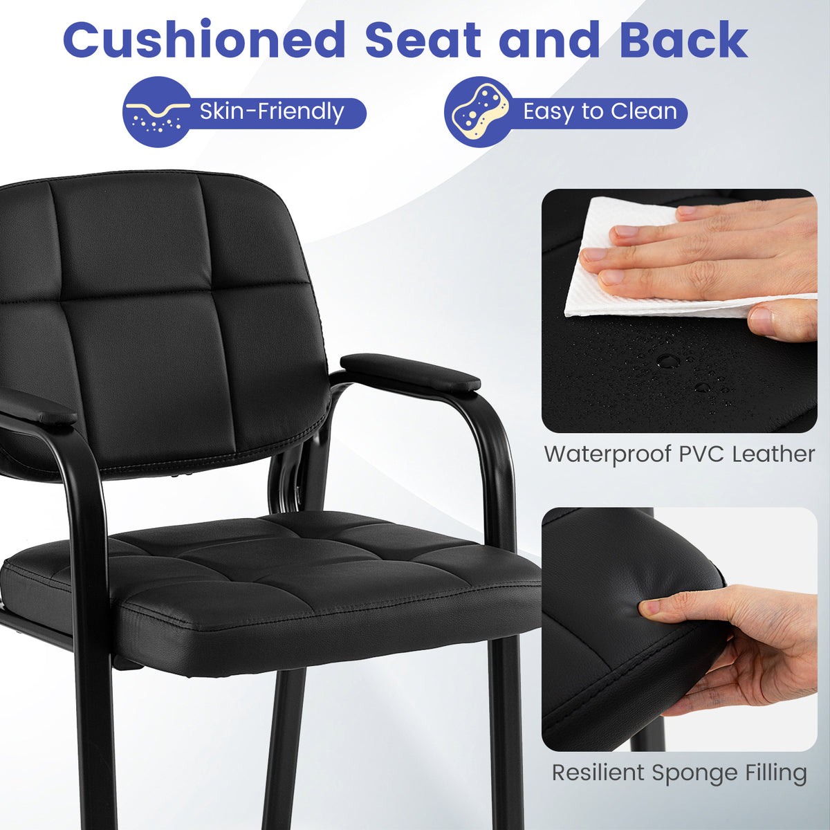 Waiting Room Guest Chairs Set of 2 with Padded Armrests for Conference Room-Black