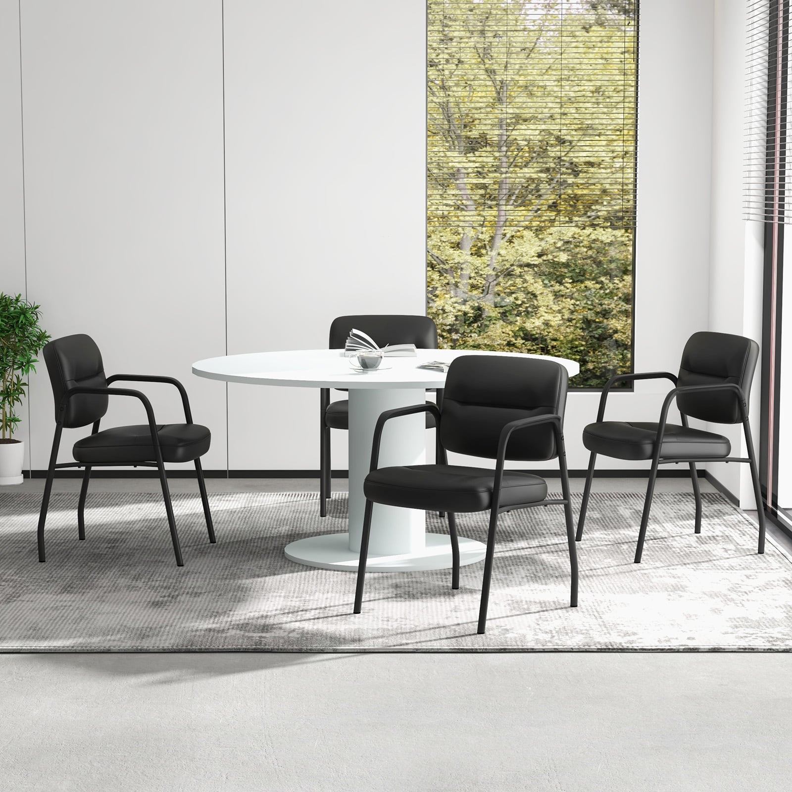 Set of 2 Waiting Room Chairs with Integrated Armrests No Wheels-Black