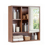 Wall Mounted Storage Organizer with Mirror for Bathroom-Brown