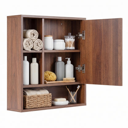 Wall Mounted Storage Organizer with Mirror for Bathroom-Brown