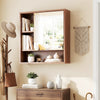 Wall Mounted Storage Organizer with Mirror for Bathroom-Brown