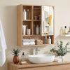 Wall Mounted Storage Organizer with Mirror for Bathroom-Natural