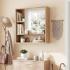 Wall Mounted Storage Organizer with Mirror for Bathroom-Natural