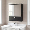 Wall-Mounted Bathroom Cabinet with Mirror and Adjustable Shelf and Flip-Open Compartment-Black