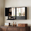 Wall-Mounted Bathroom Cabinet with Mirror and Adjustable Shelf and Flip-Open Compartment-Black