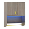 Wall Mounted Bathroom Cabinet Over the Toilet Storage Cabinet with 3-Color Lights-Grey