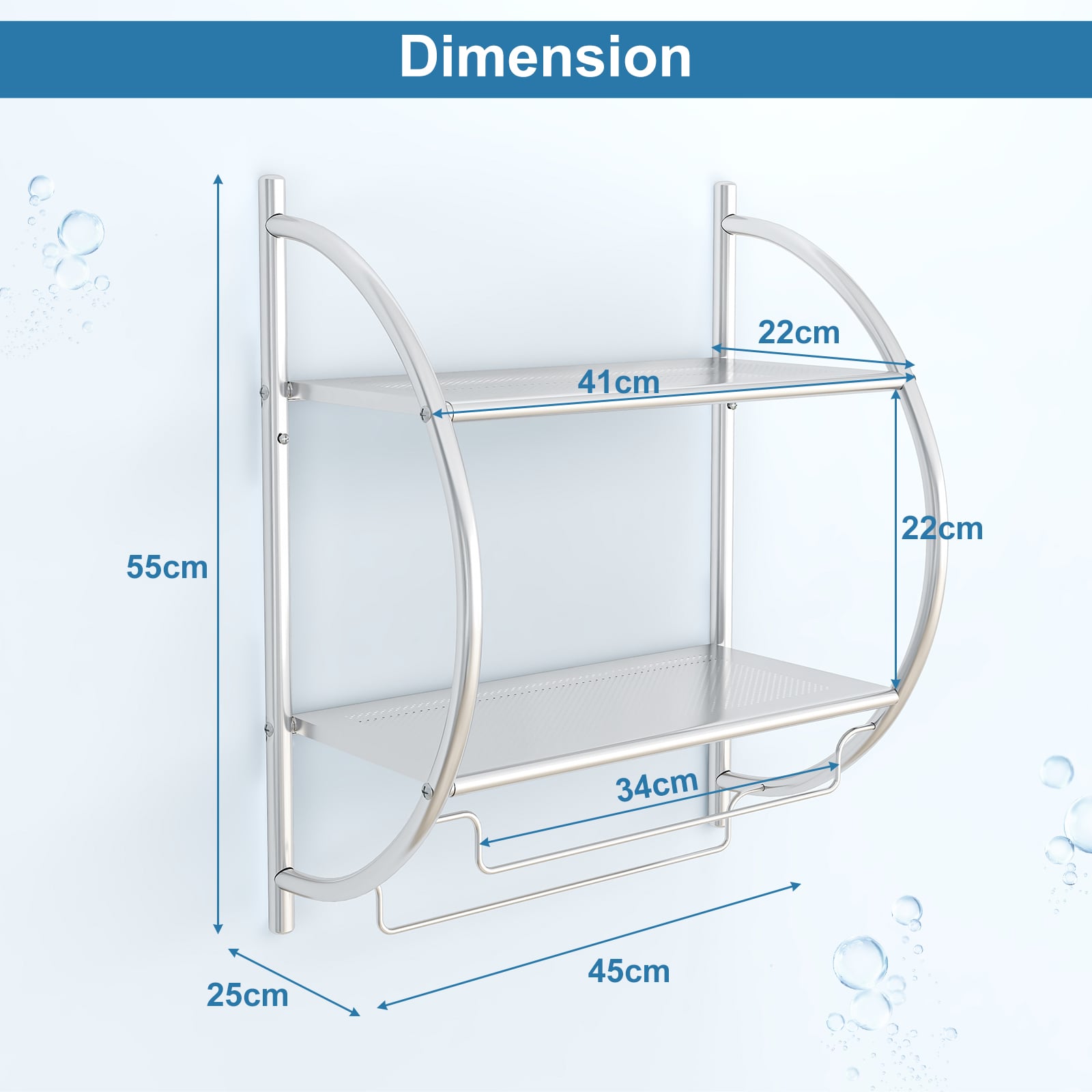 Wall Mounted Bathroom Shelves with Towel Holder-Silver