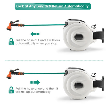 Wall Mounted Hose Reel Retractable Auto Rewind Watering-30+2M
