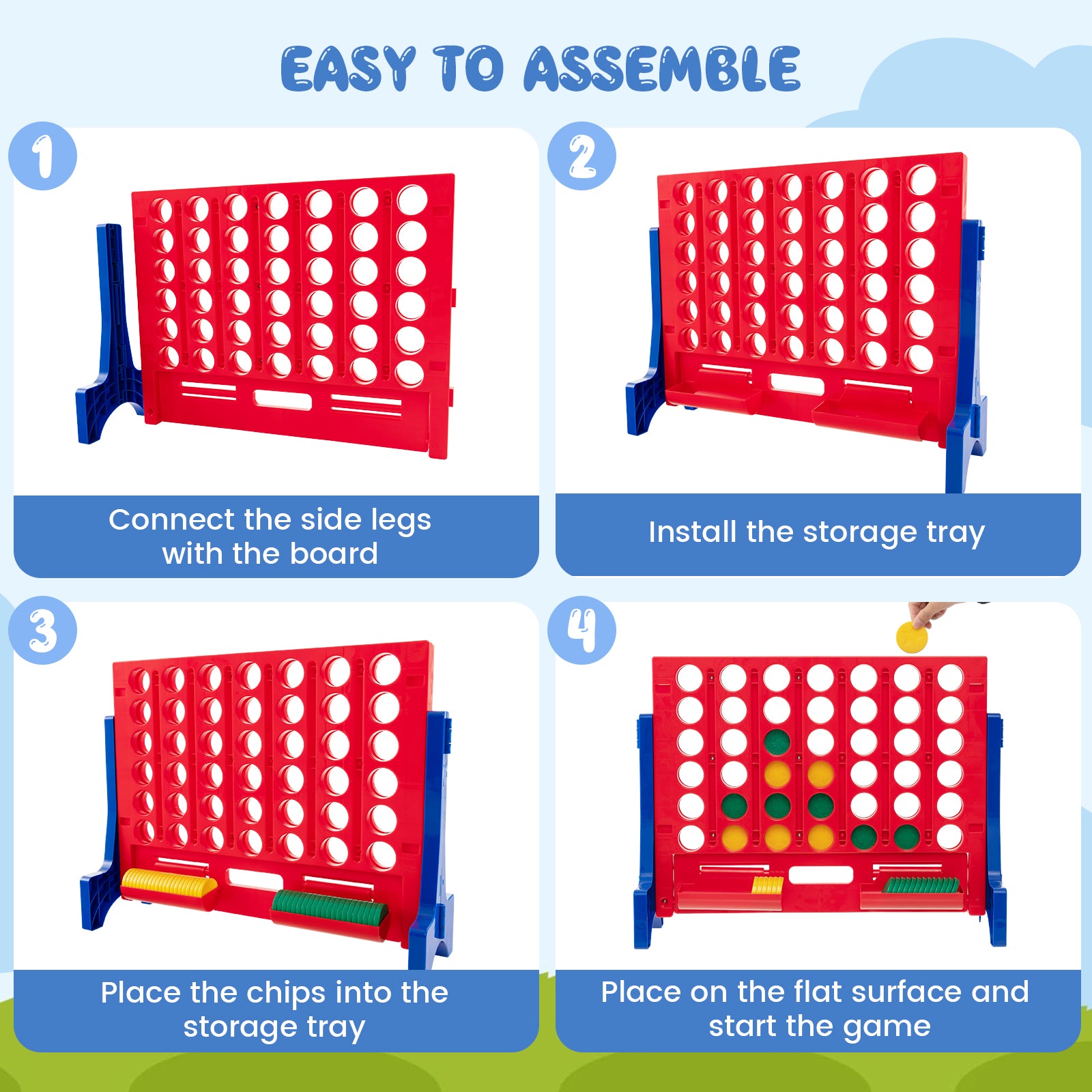 Wall Mounted or Tabletop Giant 4-In-A Row with Carrying Bag and 42 Chesses-Red
