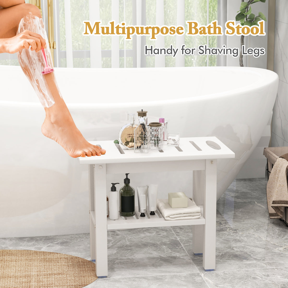 Waterproof HDPE Shower Bench Bath Stool for Inside Shower-White