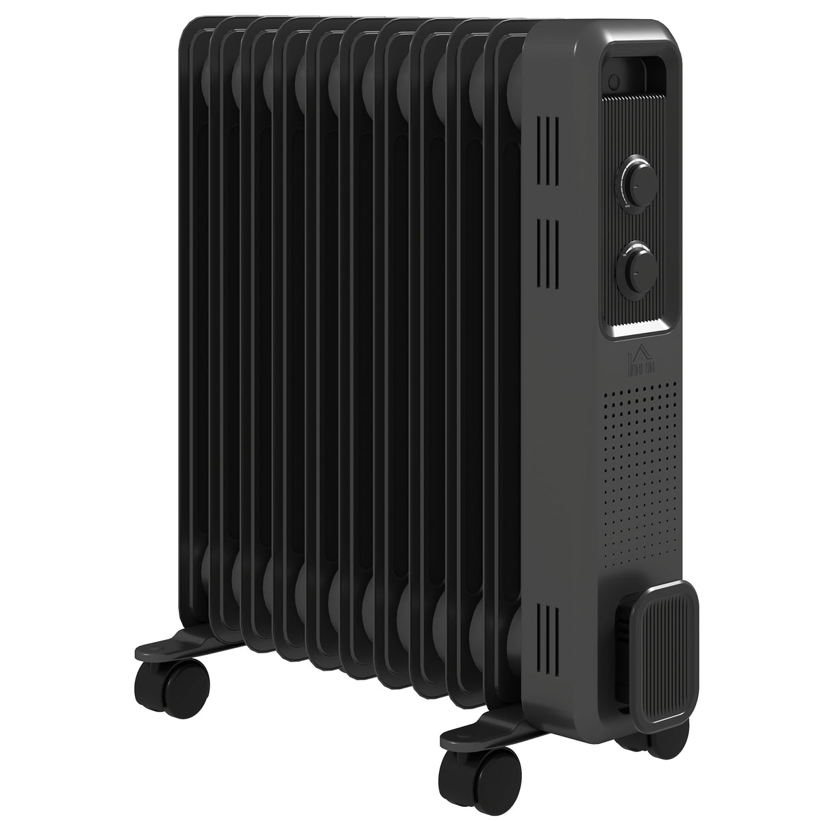 HOMCOM 2500W Oil Filled Radiator, 11 Fin, Portable Electric Heater with 3 Heat Settings, Safety Cut-Off and Wheels, Grey