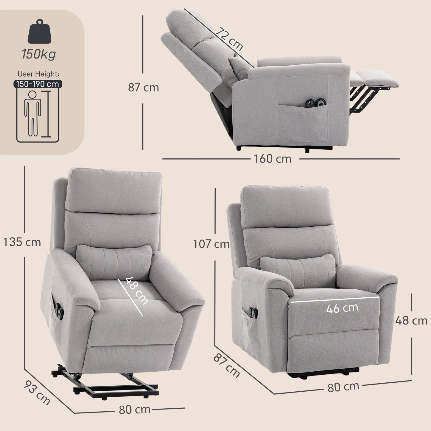 HOMCOM Power lift recliner chair with Massage and Heat, Terry Cloth Electric Lift Chair with Spring Cushion, Light Grey