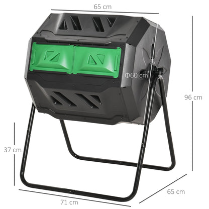 Outsunny 160L 360 Rotating Dual Chamber Composter - Black