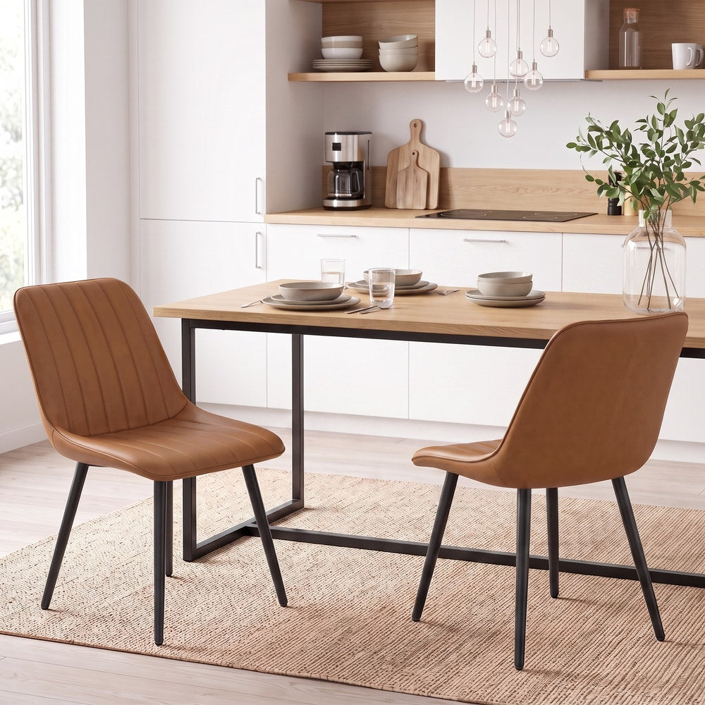 HOMCOM Faux Leather Upholstered Kitchen Chairs in Brown