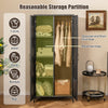 PE Rattan Wardrobe Armoire Closet with Hanging Rod and 4 Storage Cubes for Home Patio Garage-Black