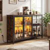 Wine Bar Cabinet with Power Outlets and LED Lights Freestanding Coffee Bar Cabinet-Rustic Brown