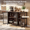 Wine Bar Cabinet with Power Outlets and LED Lights Freestanding Coffee Bar Cabinet-Rustic Brown