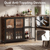 Wine Bar Cabinet with Power Outlets and LED Lights Freestanding Coffee Bar Cabinet-Rustic Brown
