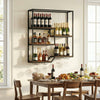 Wine Rack Wall Mounted 5-Tier Wine Bottle Display Shelf with 4 Wine Glass Holders-Rustic Brown