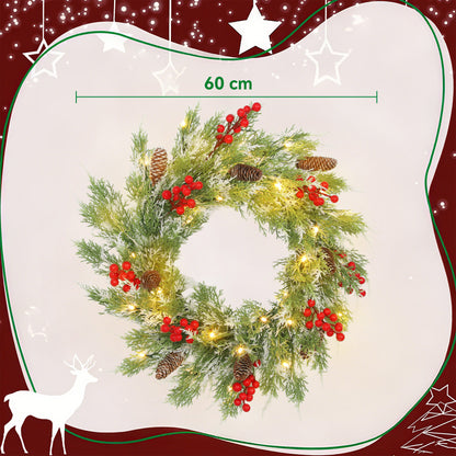 HOMCOM 60 cm Prelit Christmas Wreath in Green and White