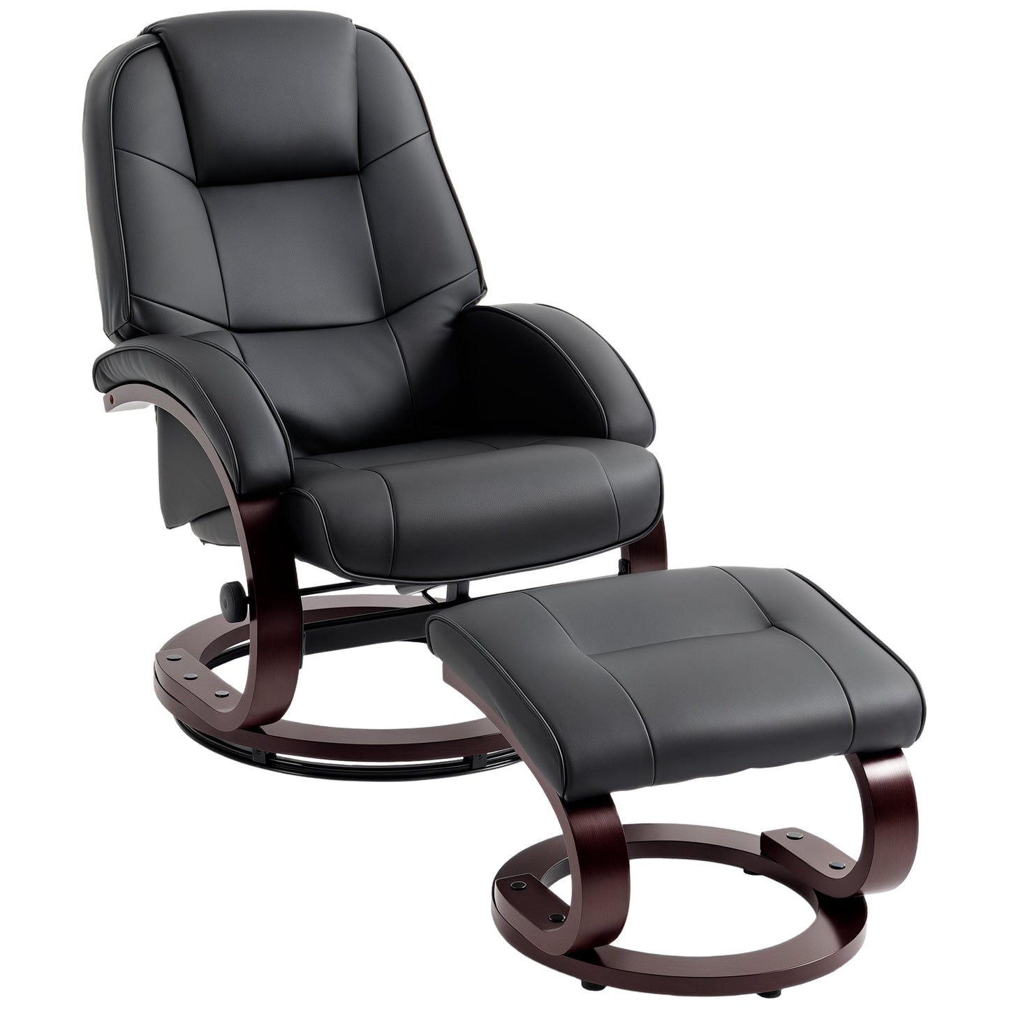 HOMCOM Swivel Recliner Chair with Footstool, PU Leather Recliner Armchair with Adjustable Back and Wood Frame, Black